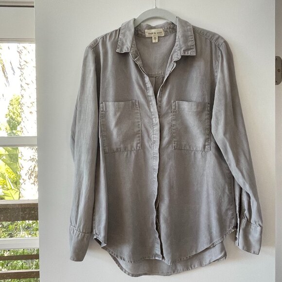 Anthropologie‎ Cloth & Stone Stone Gray Long-Sleeve, Button-Down Top, Size Small - Picture 1 of 6